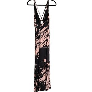 GORGEOUS Cassandra  Stone Black and Pink Abstract Floral Print Long Dress Size 6